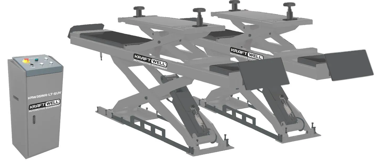 Электрогидравлический подъемник KraftWell KRW35WA-LT-SUV Подъемник ножничный г/п 3500 кг. заглубляемый, платформы для сход-развала с подъемником второго уровня (для SUV)