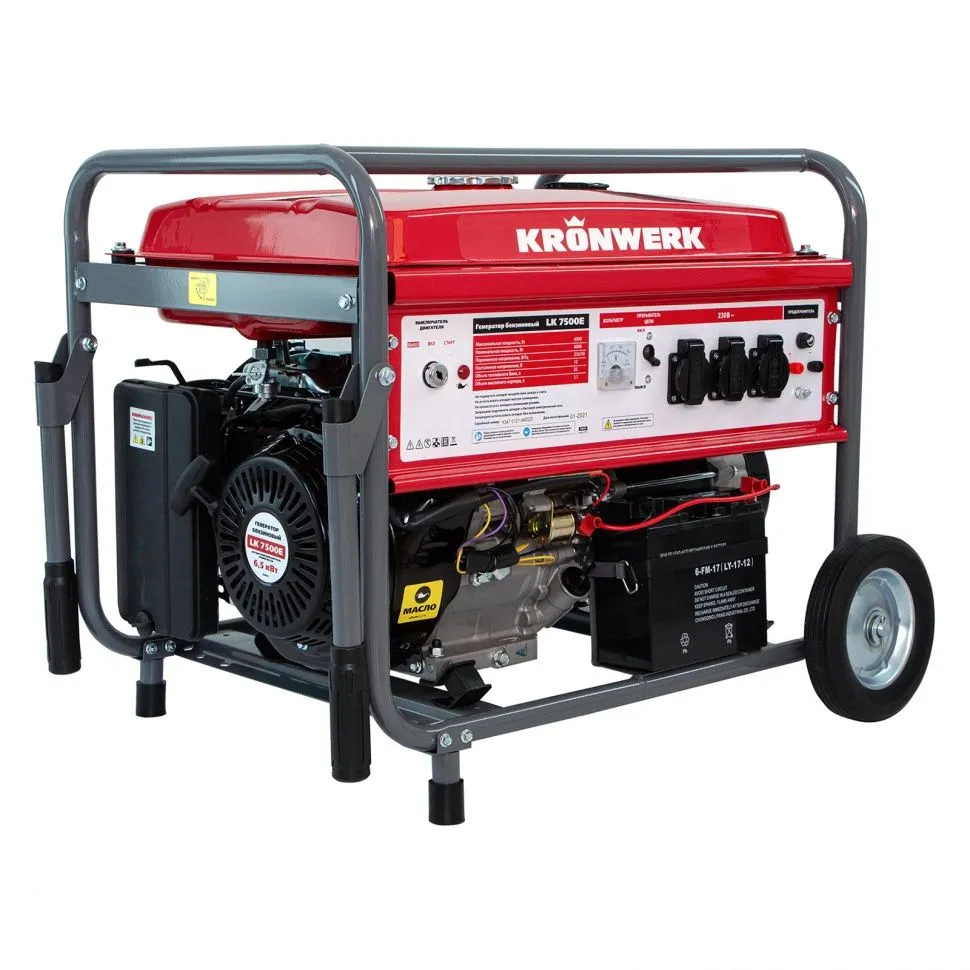 Генератор бензиновый LK 7500E, 6.5 кВт, 230 В, бак 25 л, электростартер Kronwerk купить