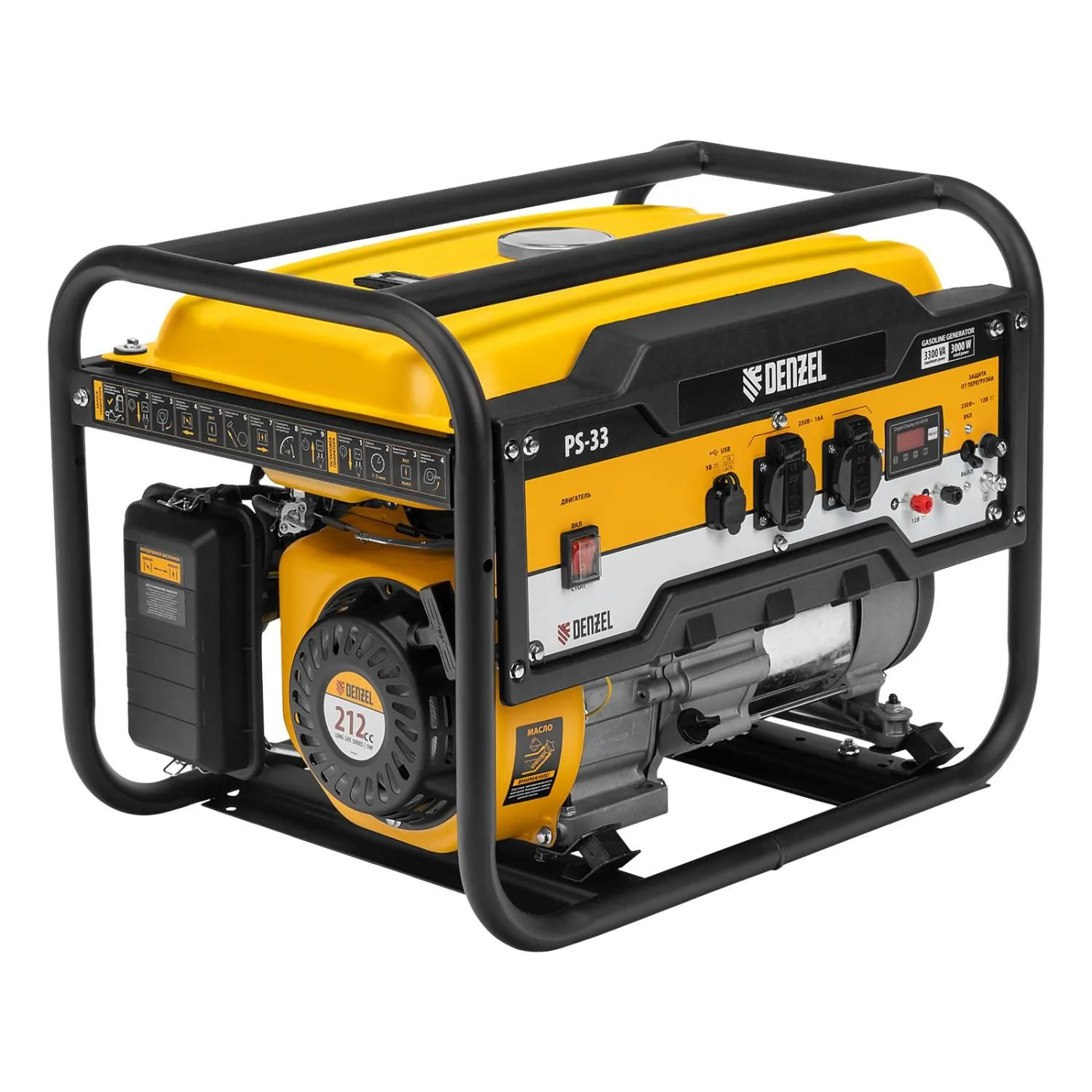 Генератор бензиновый PS 33, 3.3 кВт, 230 В, 15 л, ручной стартер Denzel купить